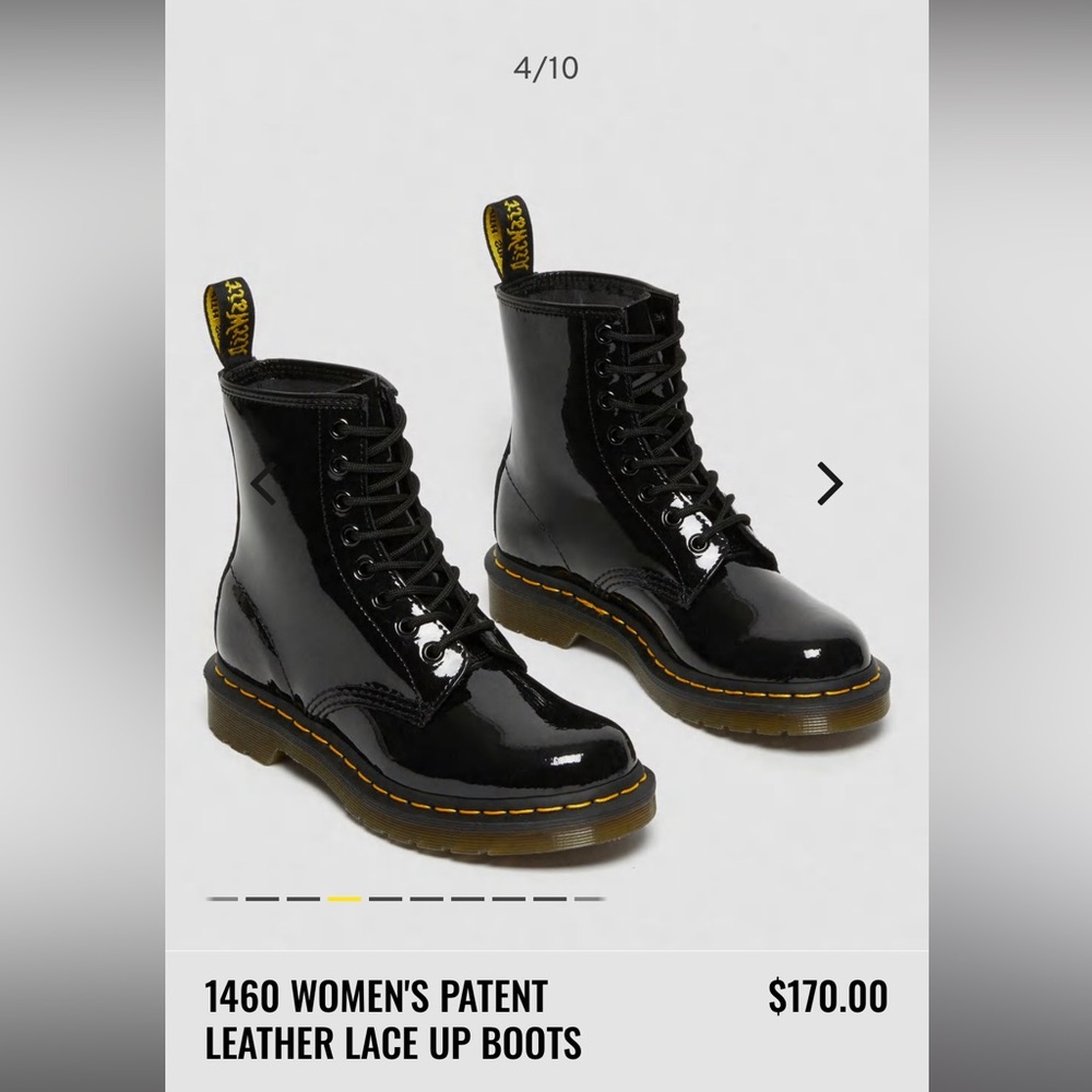DR MARTENS BLACK PATEN LEATHER LACE UP BOOTS